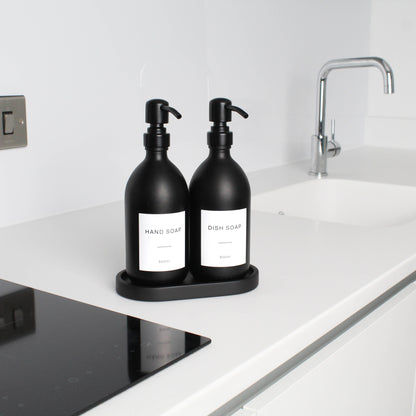 Namie Black Concrete Tray & Matte Black Glass Dispenser Double Set
