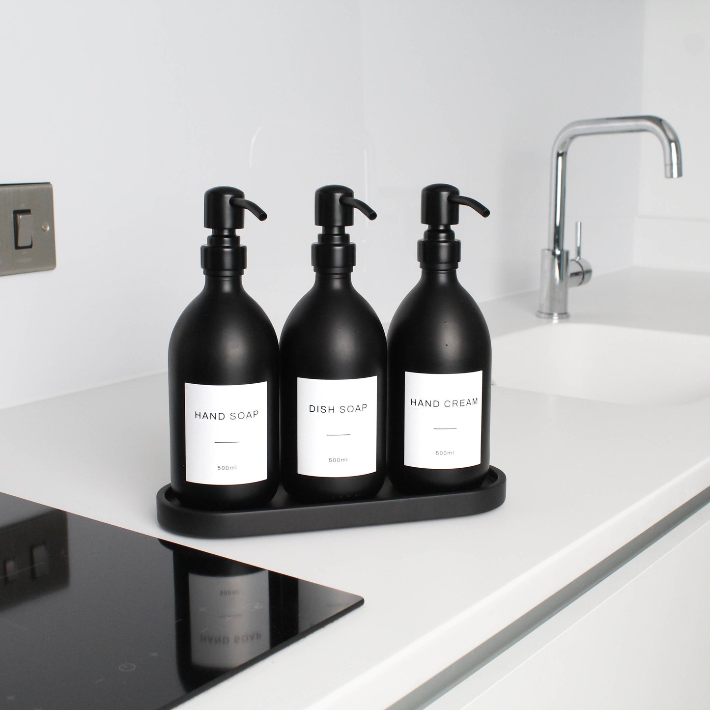 Namie Black Tray & Matte Black Dispenser Triple Set