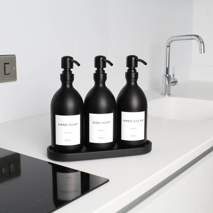 Namie Black Tray & Matte Black Dispenser Triple Set