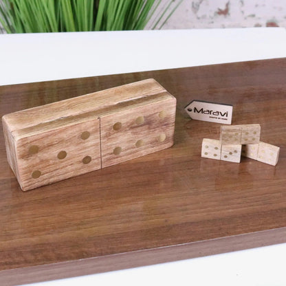 Kumari Mango Wood Domino Set with Brass Inlay and Box