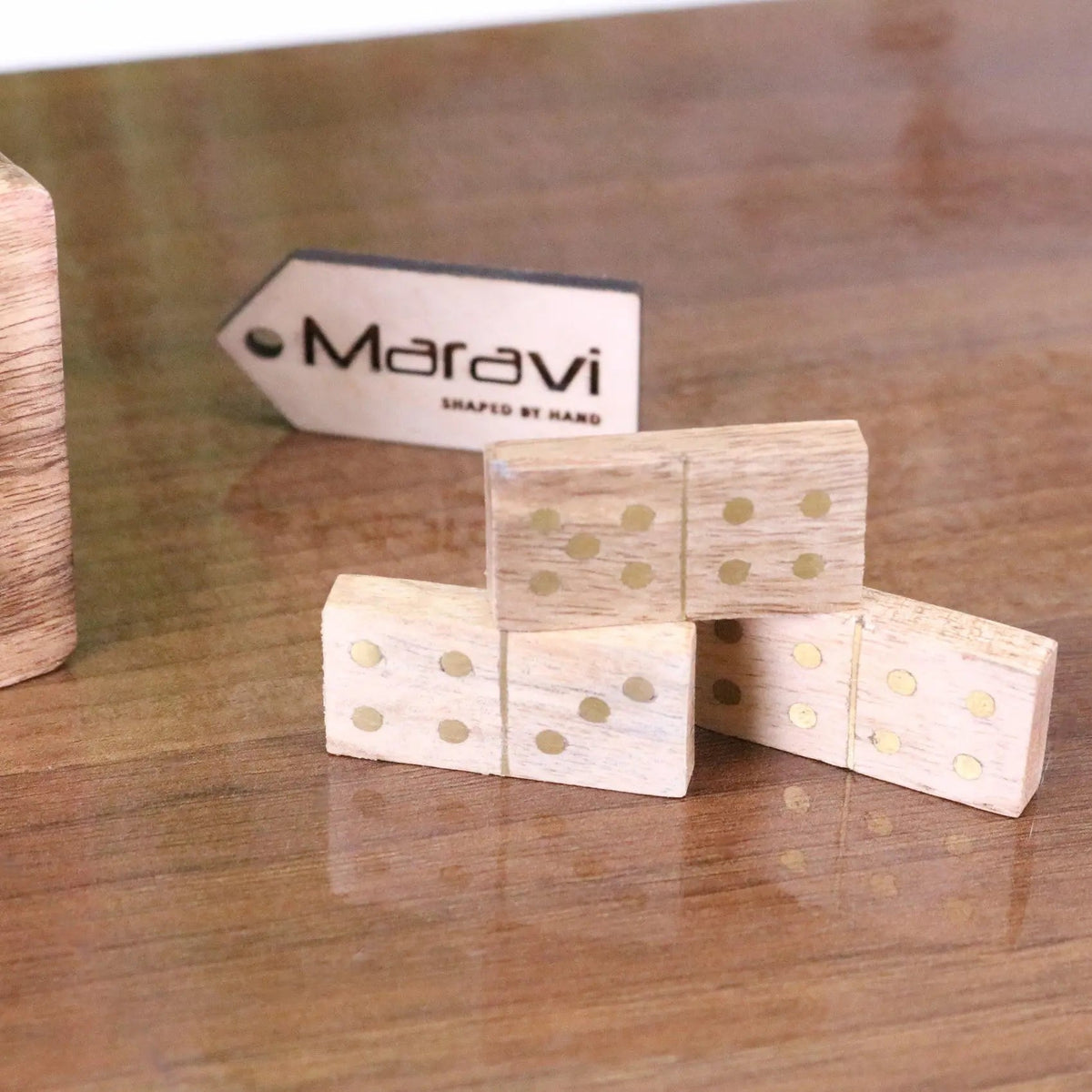 Kumari Mango Wood Domino Set with Brass Inlay and Box