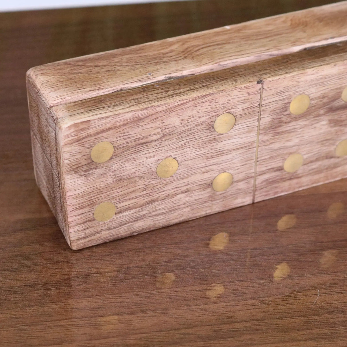 Kumari Mango Wood Domino Set with Brass Inlay and Box