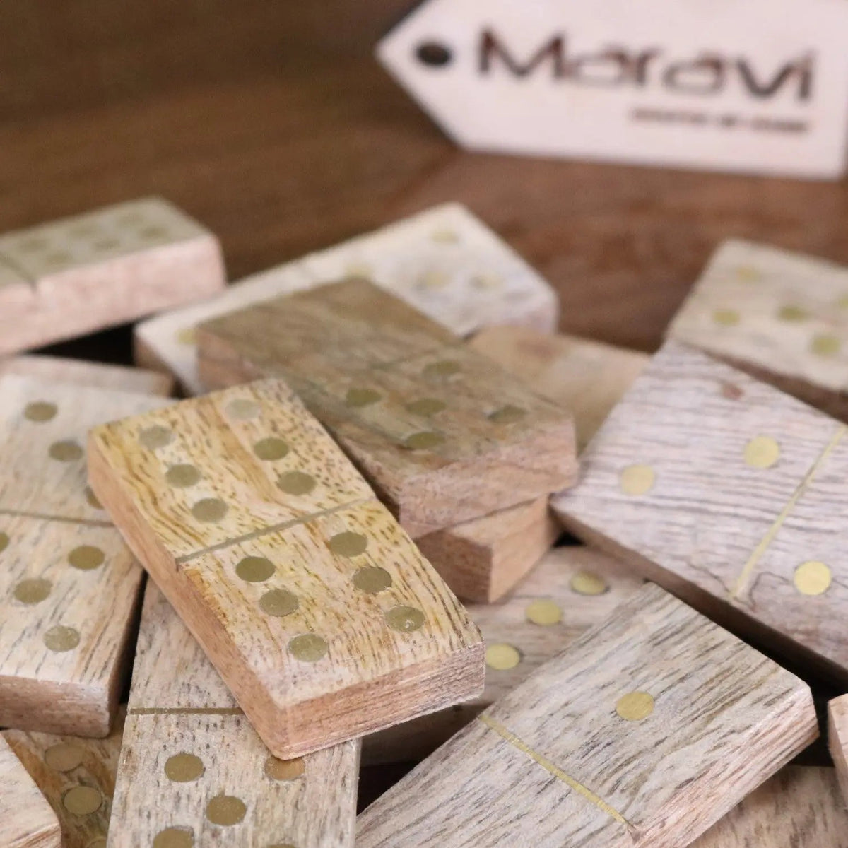 Kumari Mango Wood Domino Set with Brass Inlay and Box