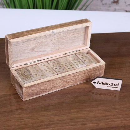 Kumari Mango Wood Domino Set with Brass Inlay and Box