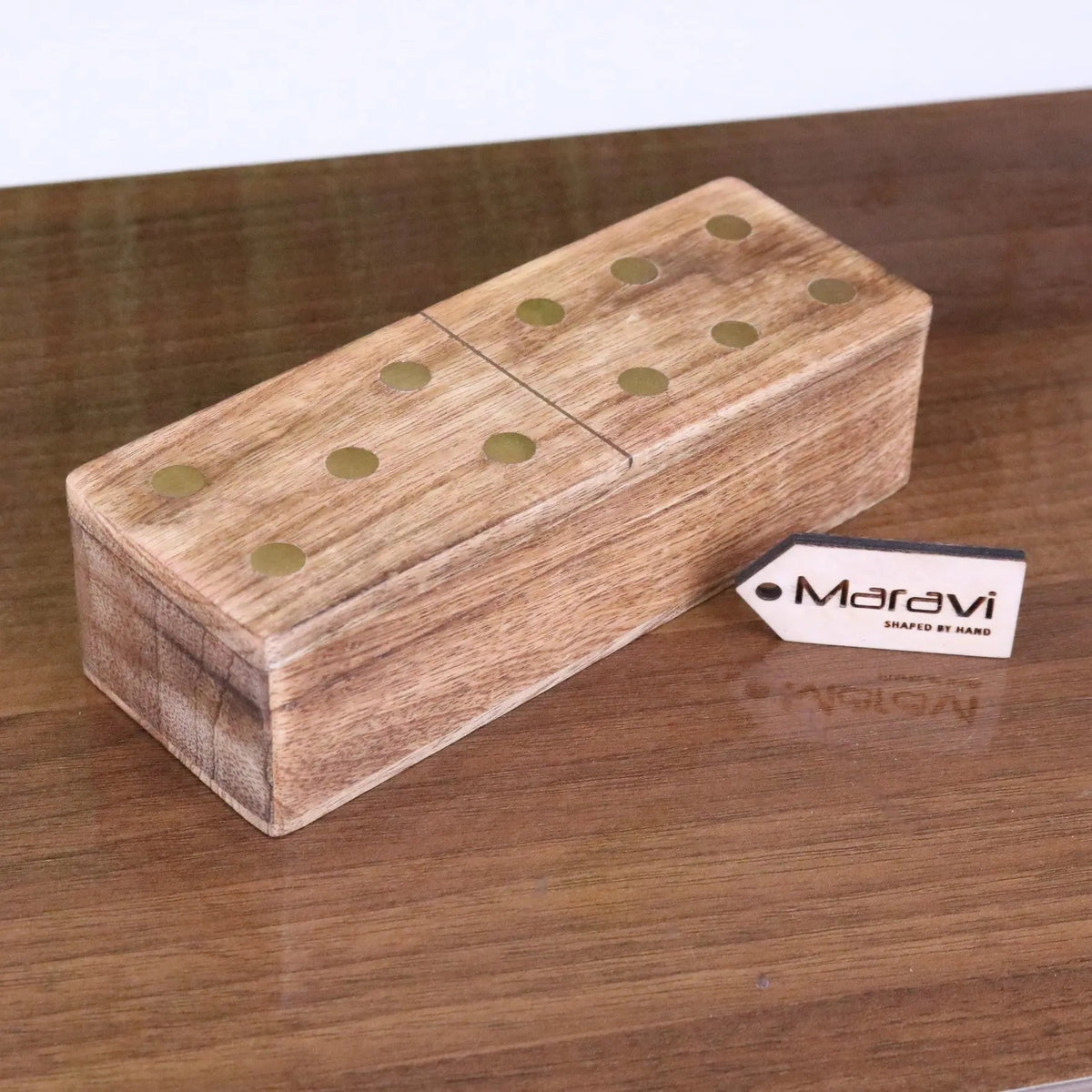 Kumari Mango Wood Domino Set with Brass Inlay and Box