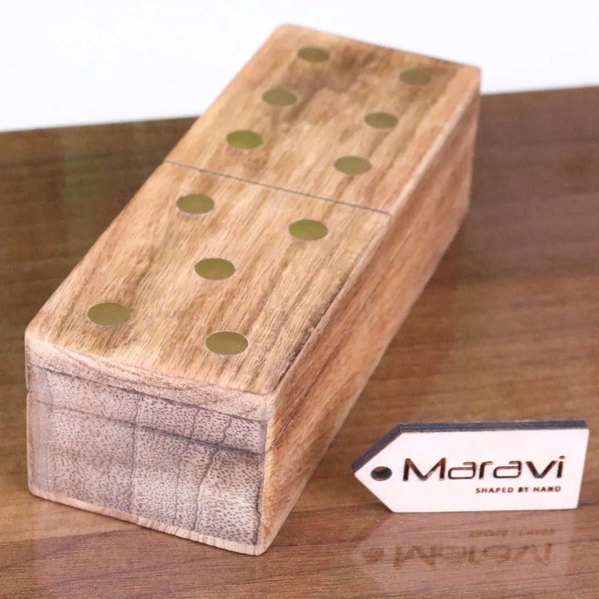Kumari Mango Wood Domino Set with Brass Inlay and Box