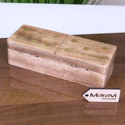 Kumari Mango Wood Domino Set with Brass Inlay and Box