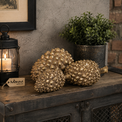 Kurki Antiqued Gold Resin Pinecone Ornaments, Set of 3