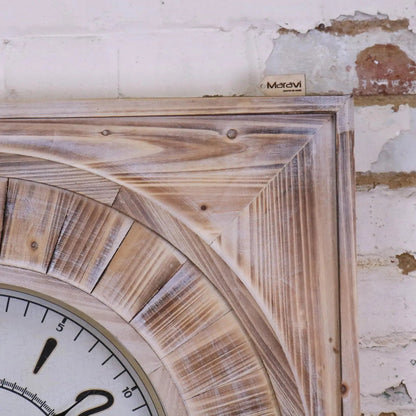 Large Square Wooden Wall Clock 80 cm, Distressed Antique Finish