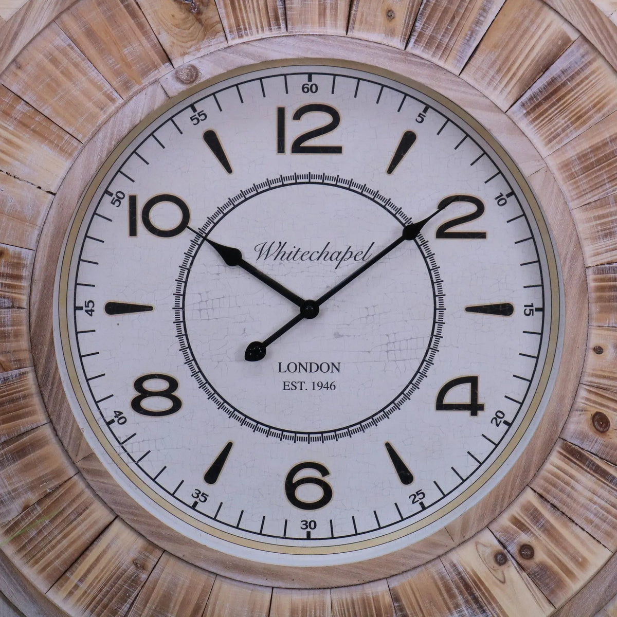 Large Square Wooden Wall Clock 80 cm, Distressed Antique Finish