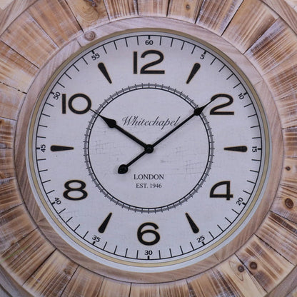 Large Square Wooden Wall Clock 80 cm, Distressed Antique Finish