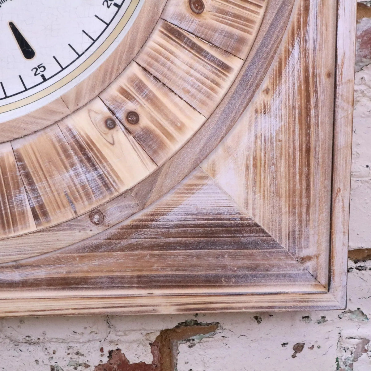 Large Square Wooden Wall Clock 80 cm, Distressed Antique Finish