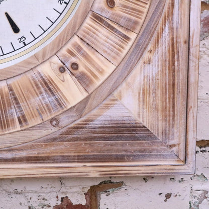 Large Square Wooden Wall Clock 80 cm, Distressed Antique Finish