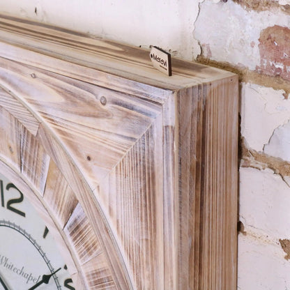 Large Square Wooden Wall Clock 80 cm, Distressed Antique Finish
