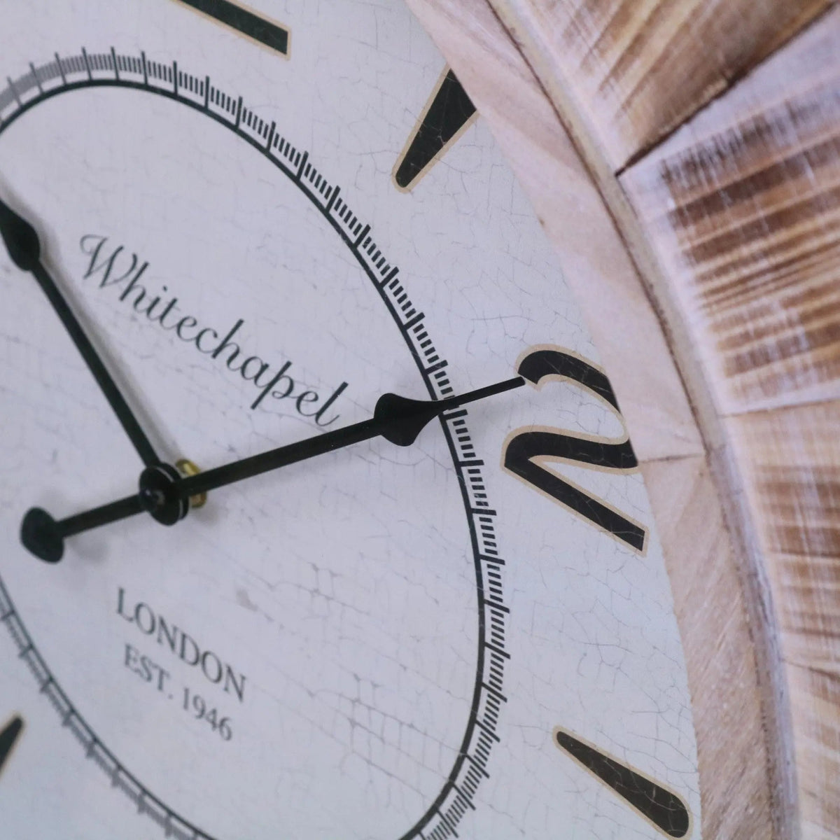 Large Square Wooden Wall Clock 80 cm, Distressed Antique Finish
