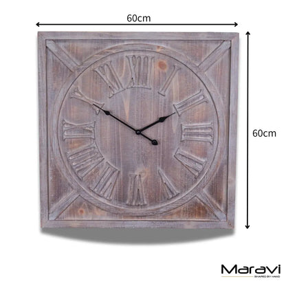 Large Square Wooden Wall Clock 60 cm, Distressed White or Grey
