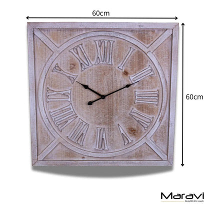 Large Square Wooden Wall Clock 60 cm, Distressed White or Grey
