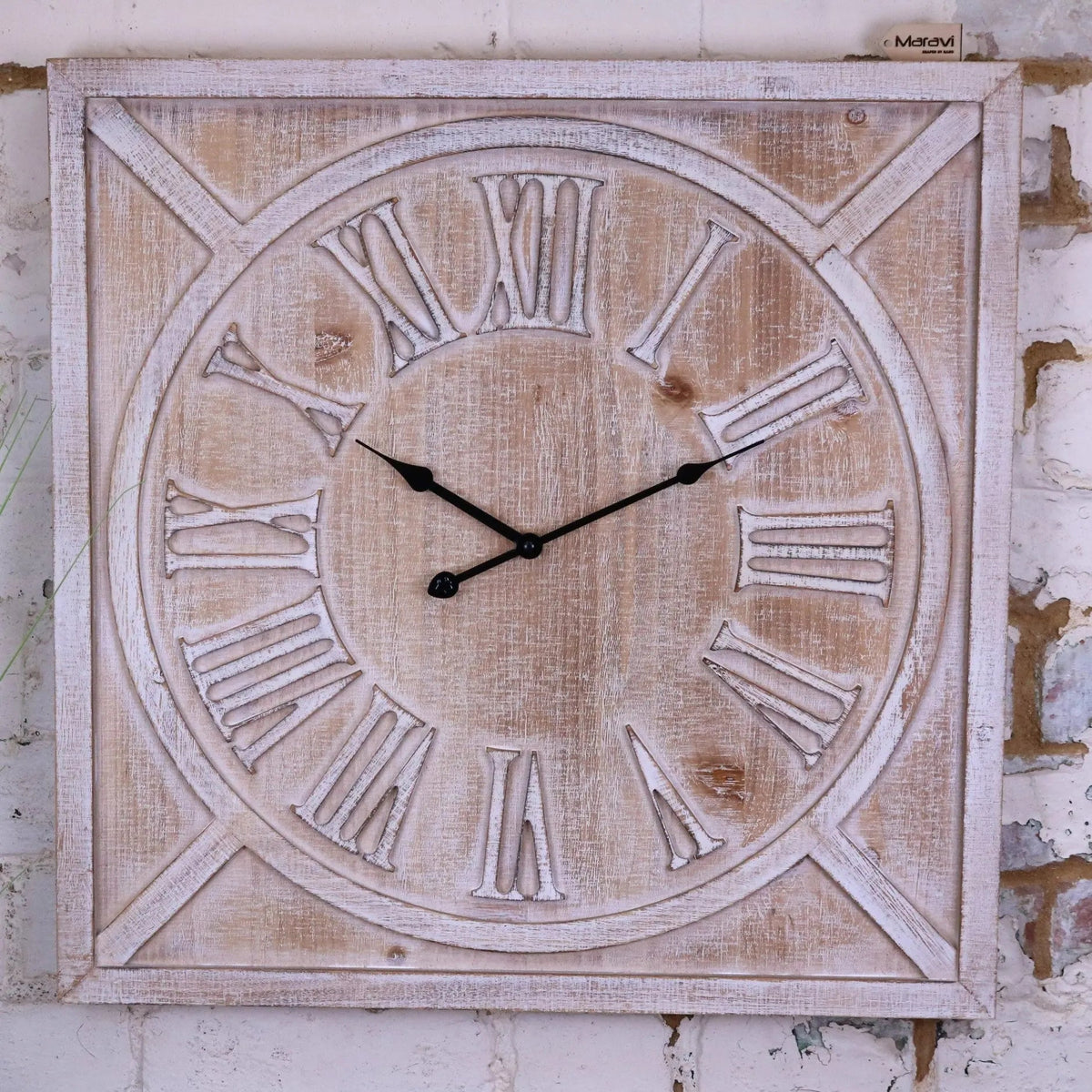 Large Square Wooden Wall Clock 60 cm, Distressed White or Grey