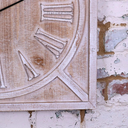 Large Square Wooden Wall Clock 60 cm, Distressed White or Grey