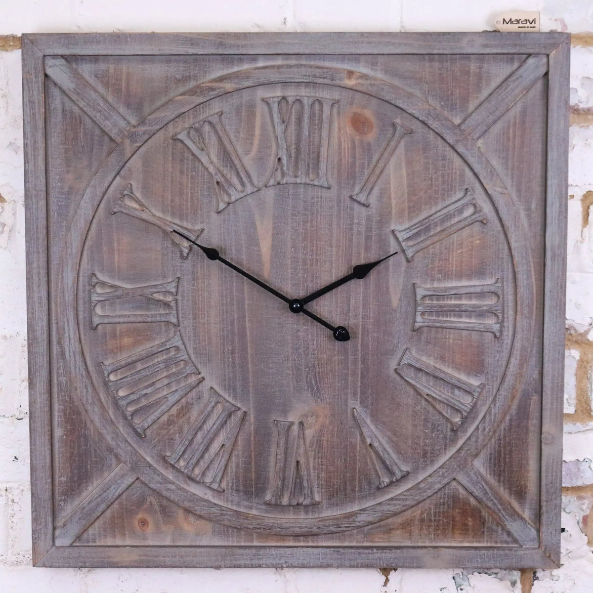 Large Square Wooden Wall Clock 60 cm, Distressed White or Grey