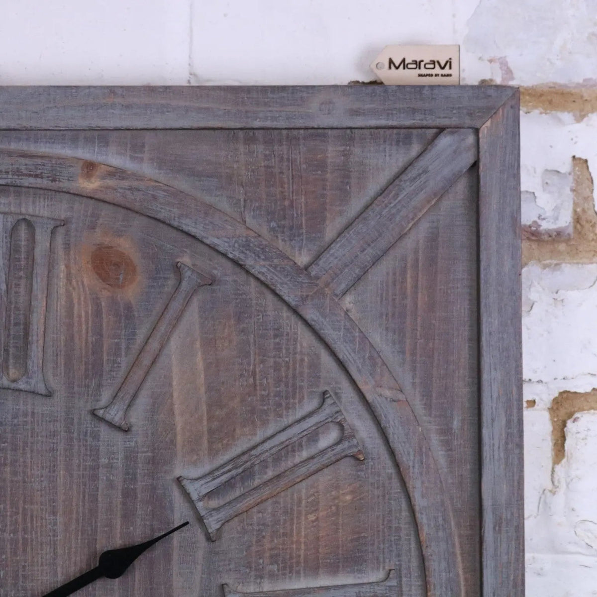 Large Square Wooden Wall Clock 60 cm, Distressed White or Grey