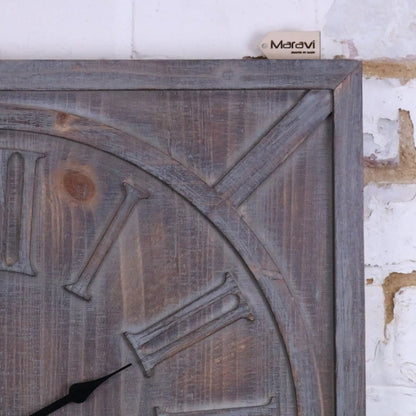 Large Square Wooden Wall Clock 60 cm, Distressed White or Grey