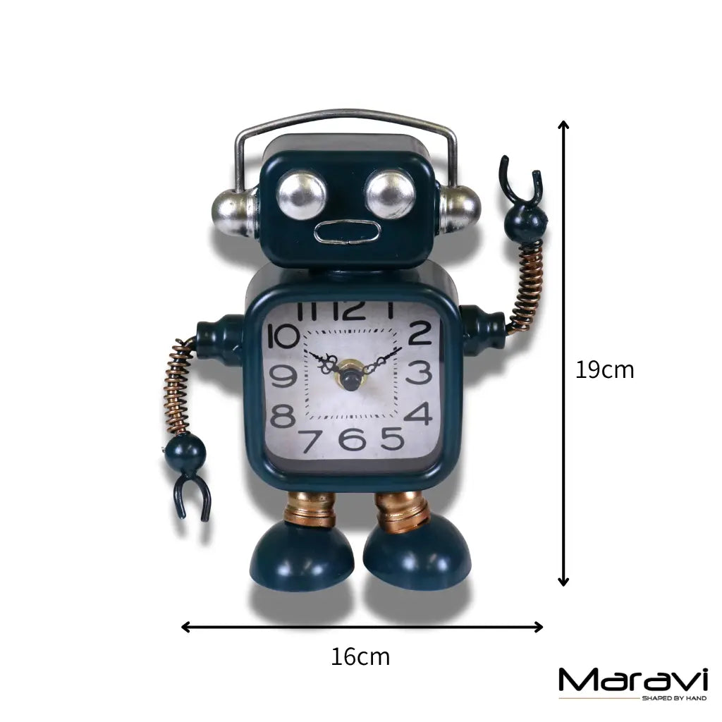 Lomita Teal Metal Robot Desk Clock