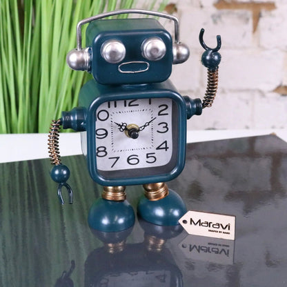 Lomita Teal Metal Robot Desk Clock