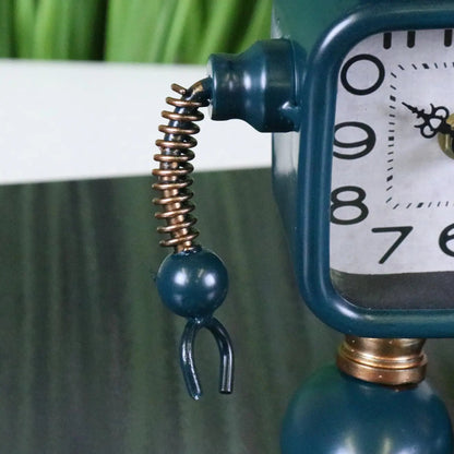 Lomita Teal Metal Robot Desk Clock