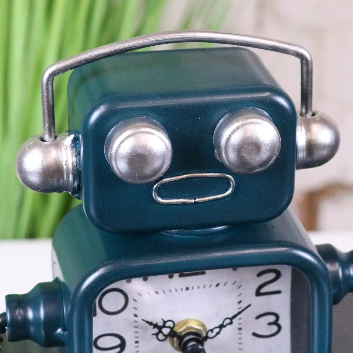 Lomita Teal Metal Robot Desk Clock