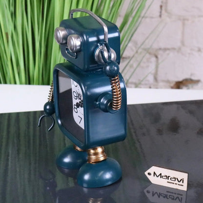 Lomita Teal Metal Robot Desk Clock