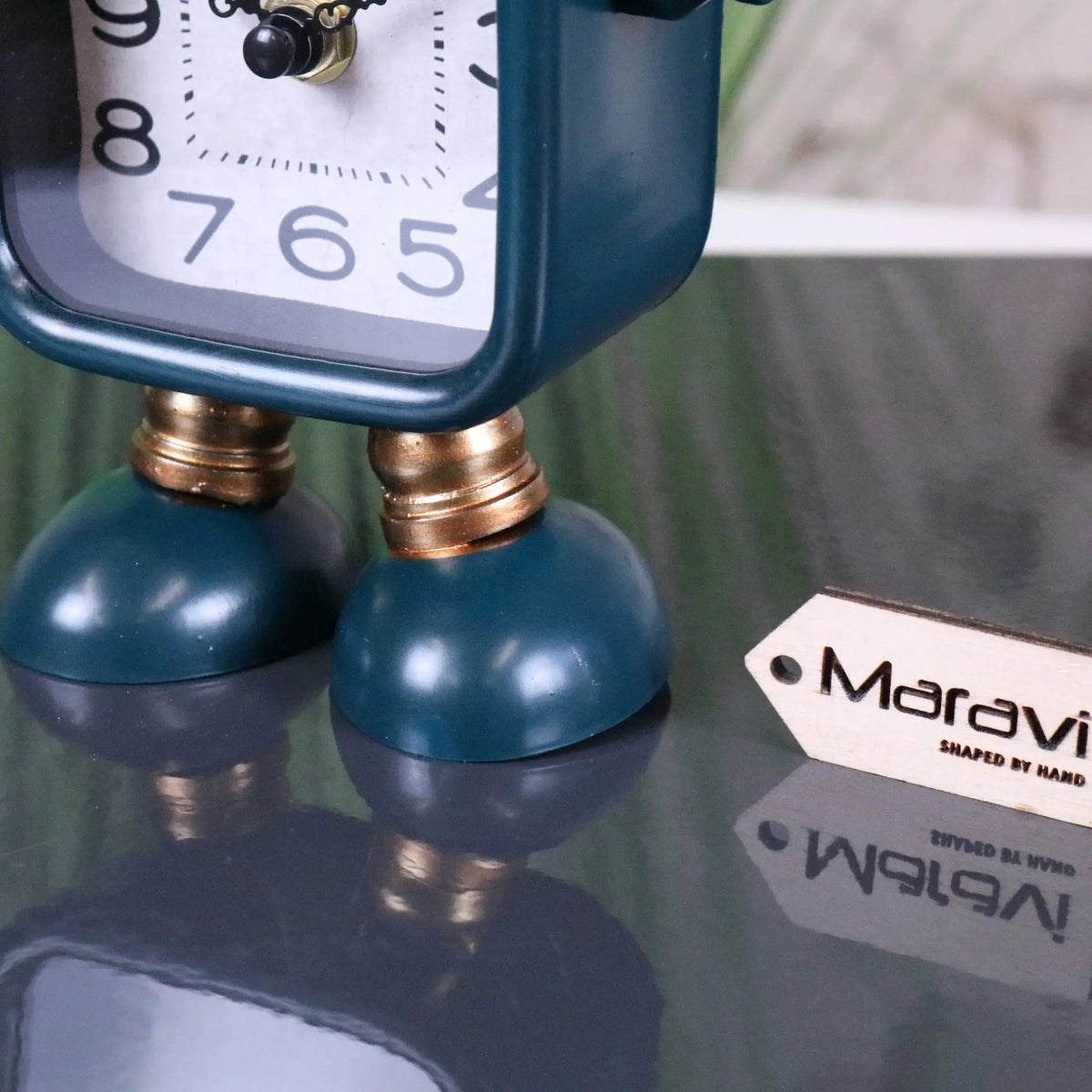 Lomita Teal Metal Robot Desk Clock
