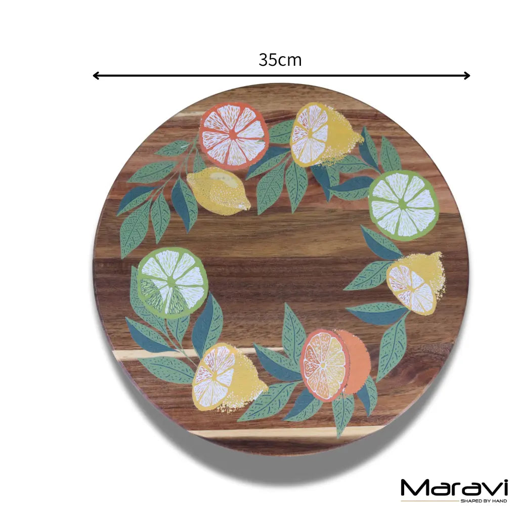 Saitras Acacia Wood Lazy Susan 35 cm, Citrus Design