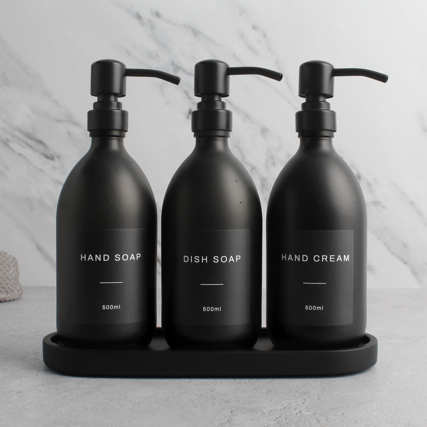 Namie Black Tray & Matte Black Dispenser Triple Set