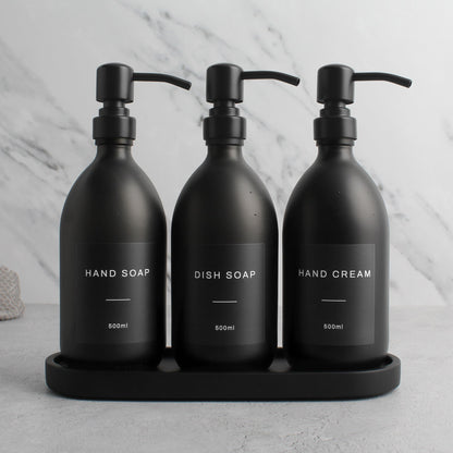 Namie Black Tray & Matte Black Dispenser Triple Set