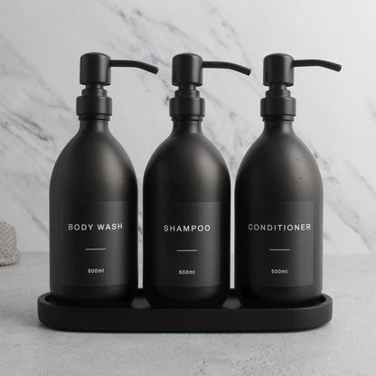 Namie Black Tray & Matte Black Dispenser Triple Set