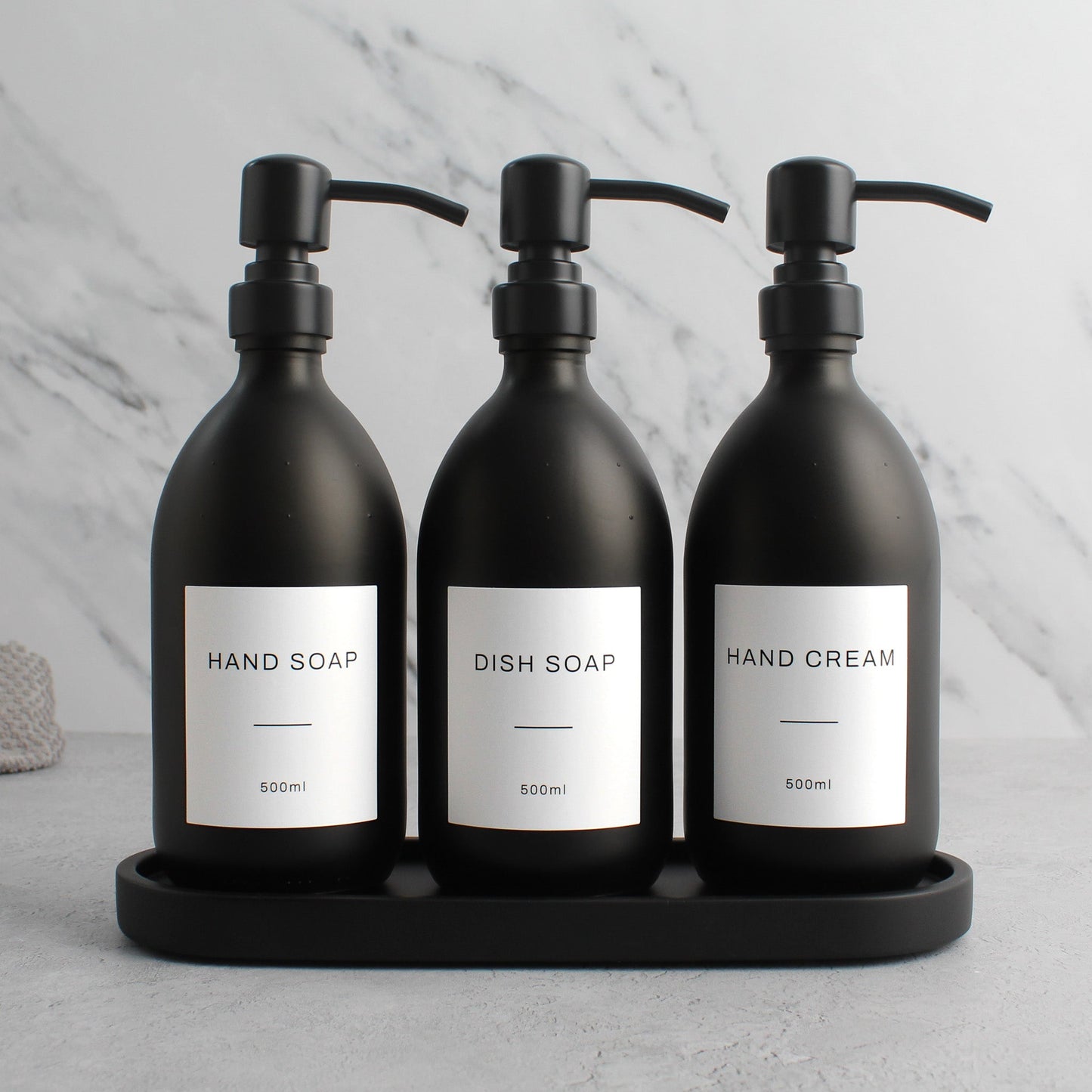 Namie Black Tray & Matte Black Dispenser Triple Set