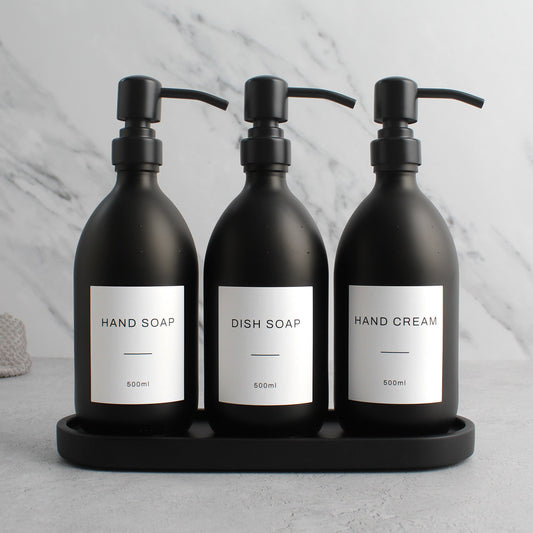 Namie Black Tray & Matte Black Dispenser Triple Set