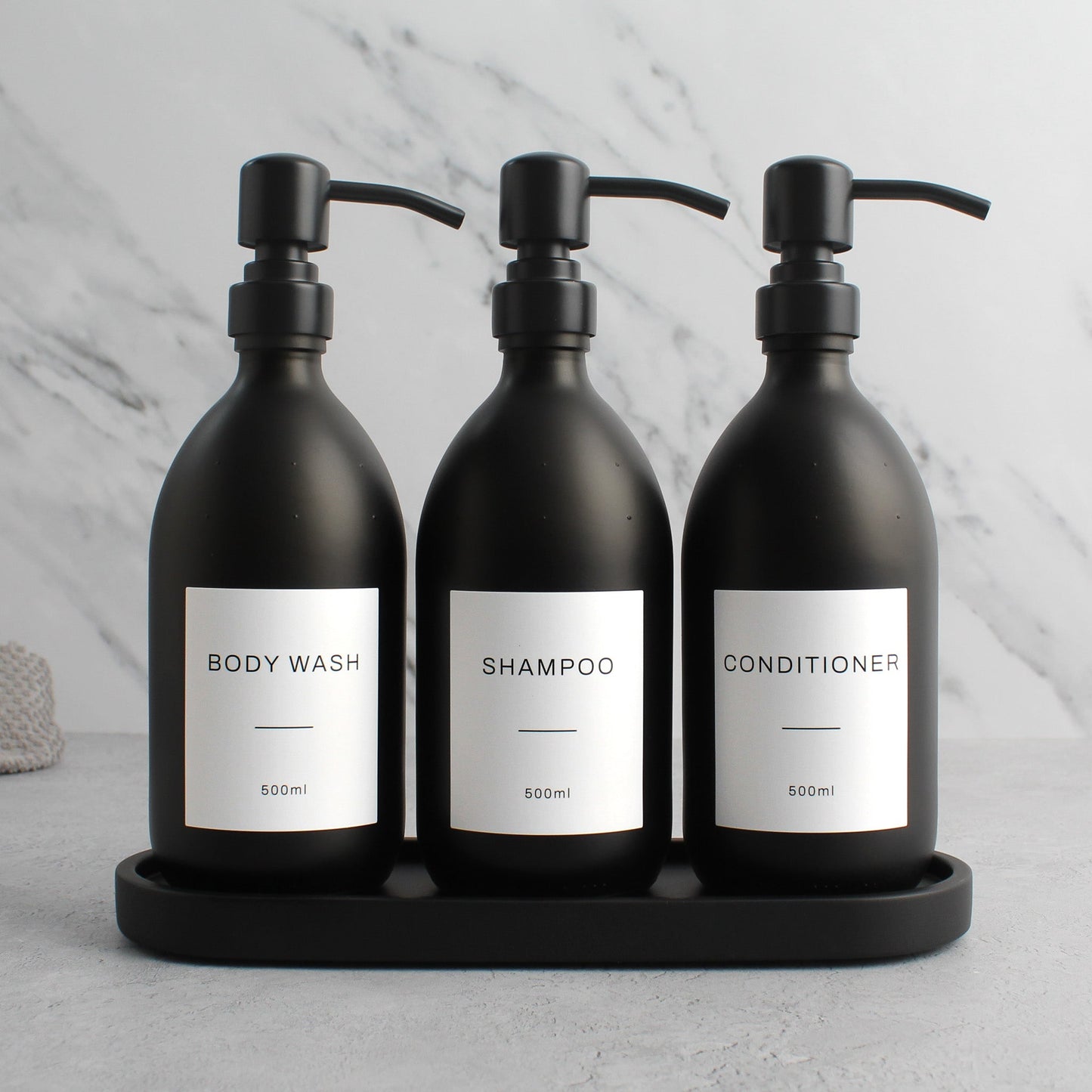 Namie Black Tray & Matte Black Dispenser Triple Set