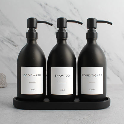 Namie Black Tray & Matte Black Dispenser Triple Set