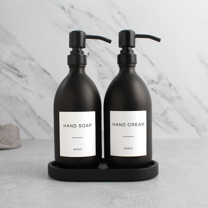 Namie Black Concrete Tray & Matte Black Glass Dispenser Double Set
