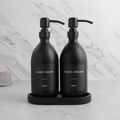 Namie Black Concrete Tray & Matte Black Glass Dispenser Double Set