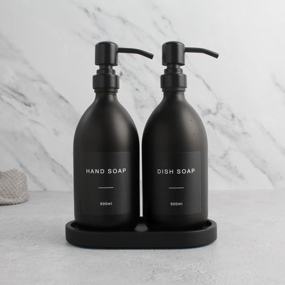 Namie Black Concrete Tray & Matte Black Glass Dispenser Double Set