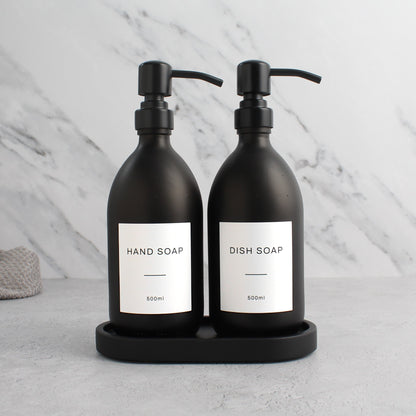 Namie Black Concrete Tray & Matte Black Glass Dispenser Double Set
