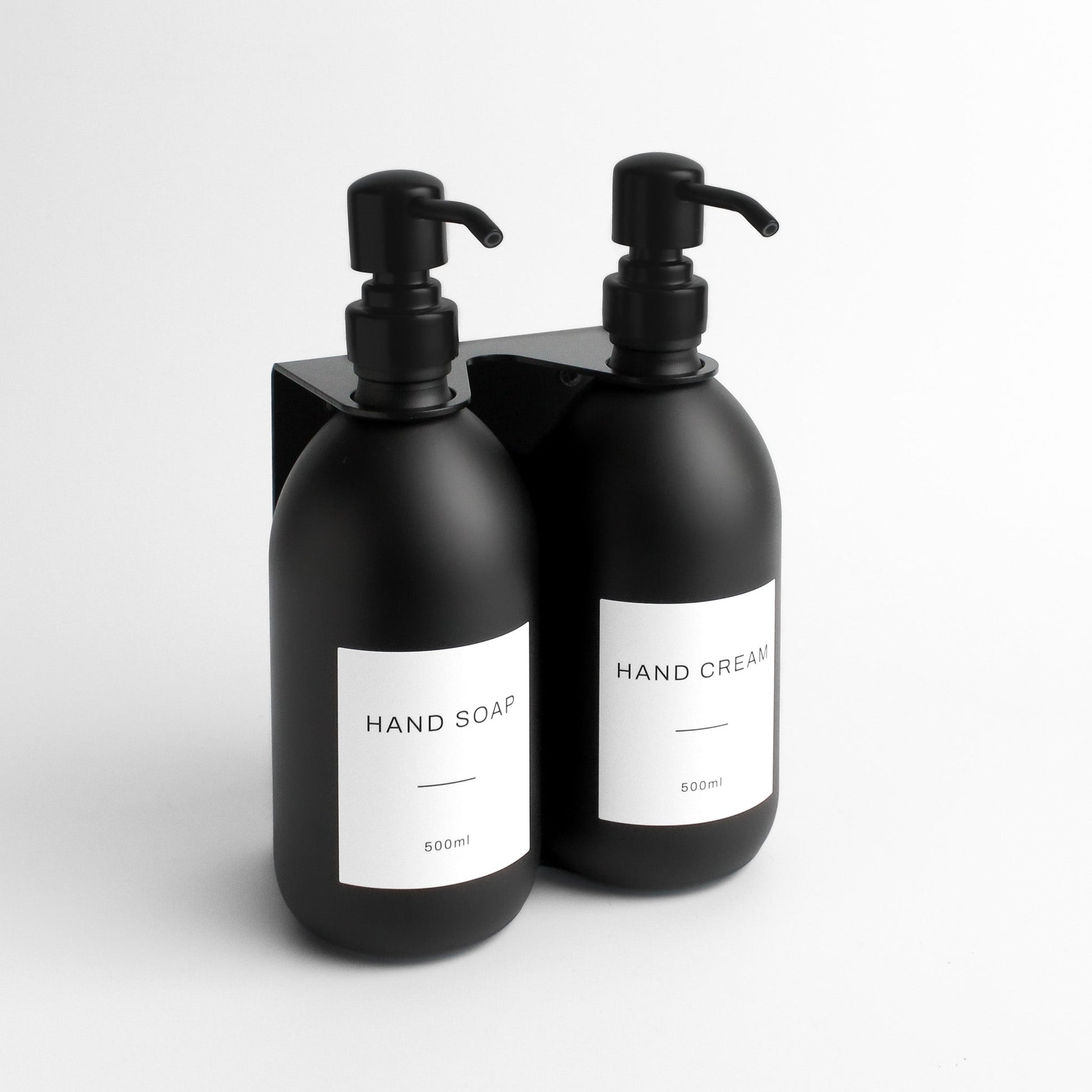 Namie Matte Black Wall Mounted Dispenser Bracket Set with Matte Black Bottles