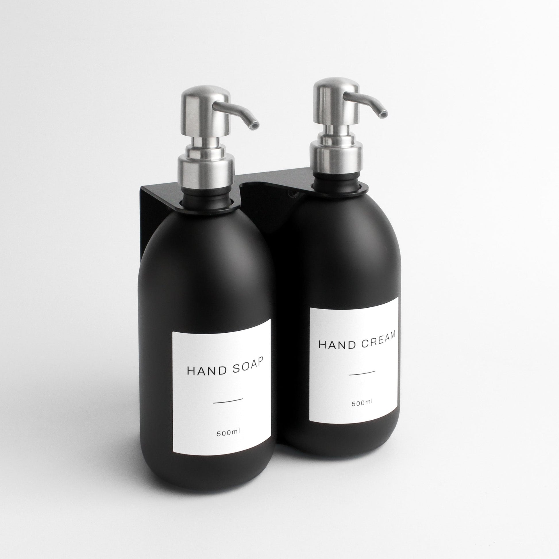 Namie Matte Black Wall Mounted Dispenser Bracket Set with Matte Black Bottles