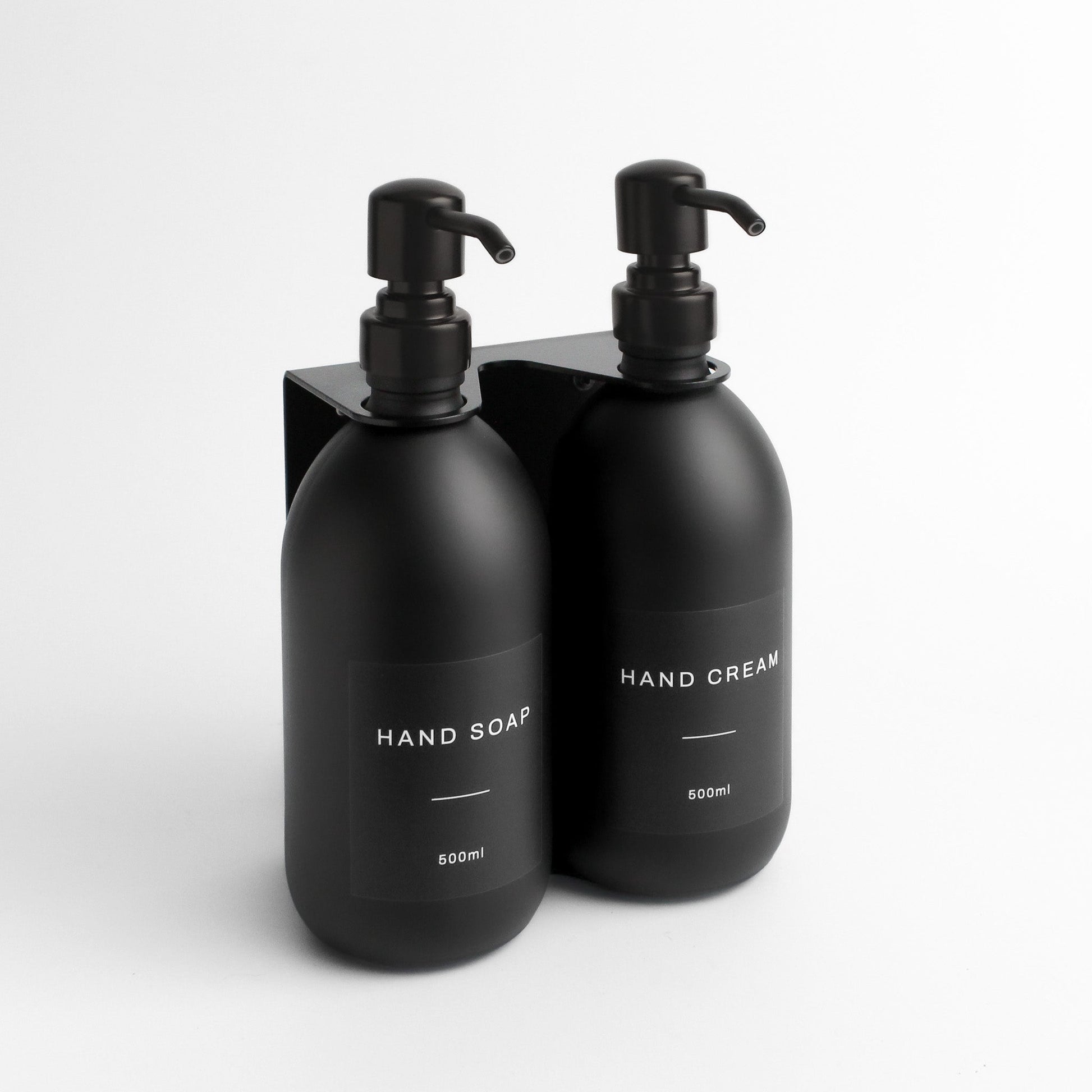 Namie Matte Black Wall Mounted Dispenser Bracket Set with Matte Black Bottles