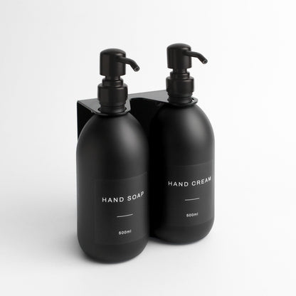 Namie Matte Black Wall Mounted Dispenser Bracket Set with Matte Black Bottles