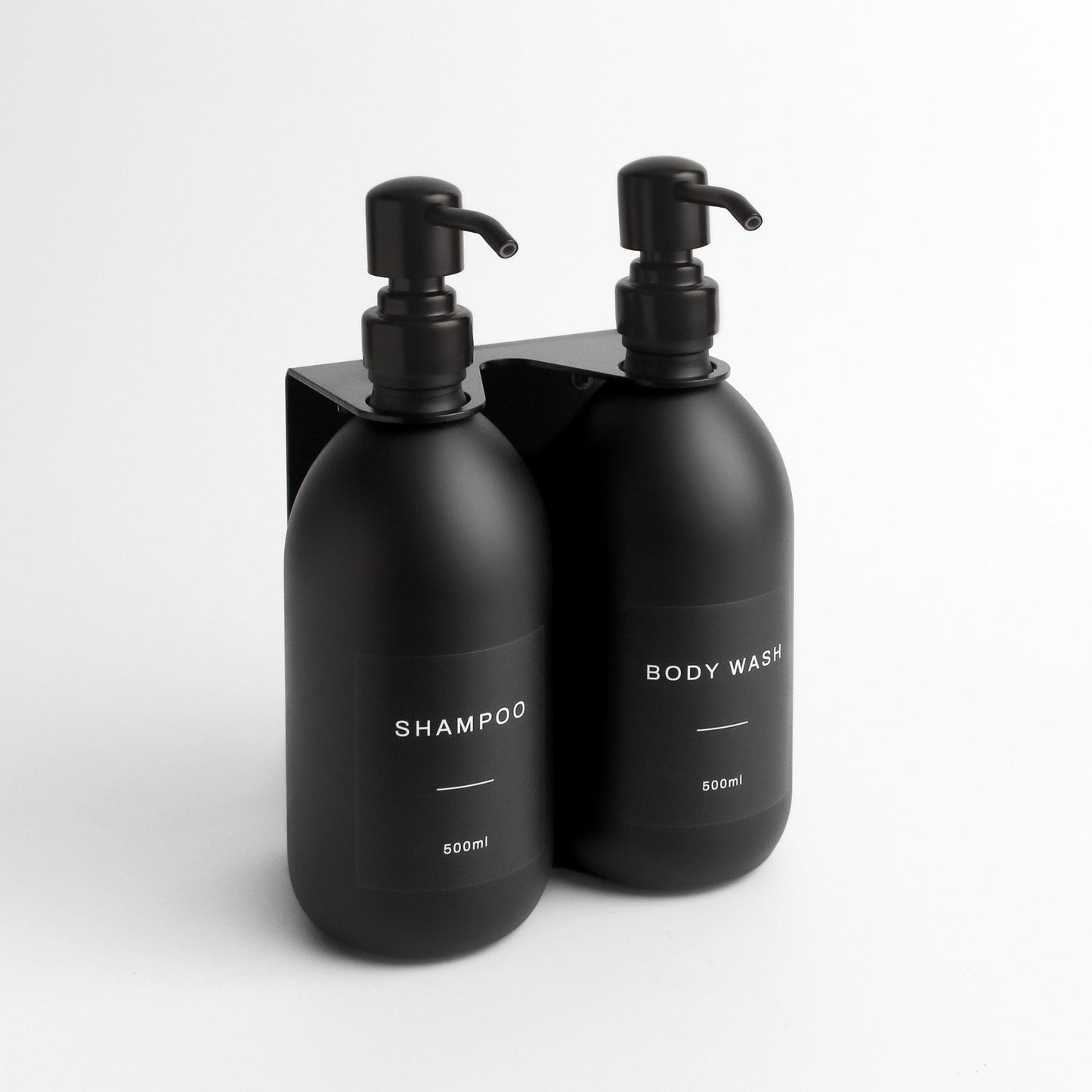 Namie Matte Black Wall Mounted Dispenser Bracket Set with Matte Black Bottles