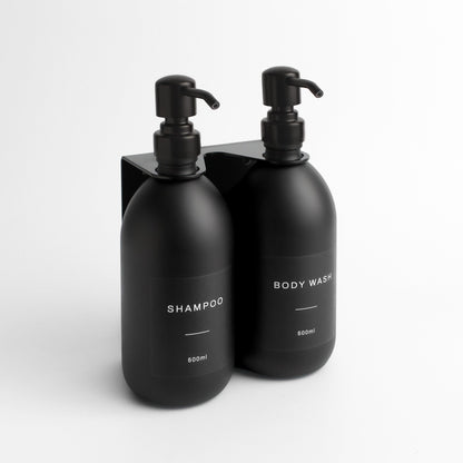 Namie Matte Black Wall Mounted Dispenser Bracket Set with Matte Black Bottles